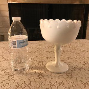 Indiana Glass Teardrop White Milk DISH / CHALICE, 7.5”, Scalloped Edge